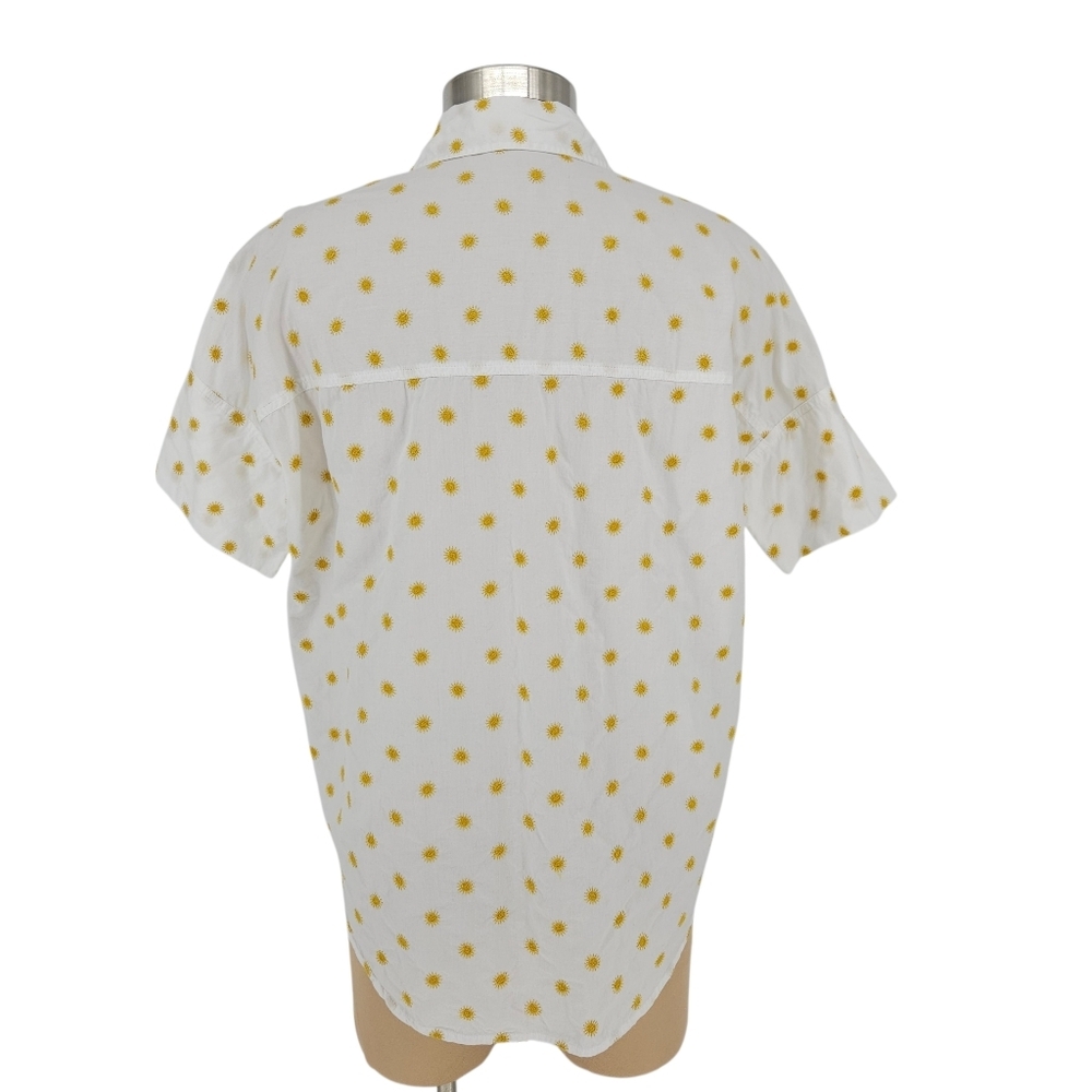 Madewell Courier Shirt White Sun Embroidered Short Sleeve Button Collared Top XS - Picture 5 of 8